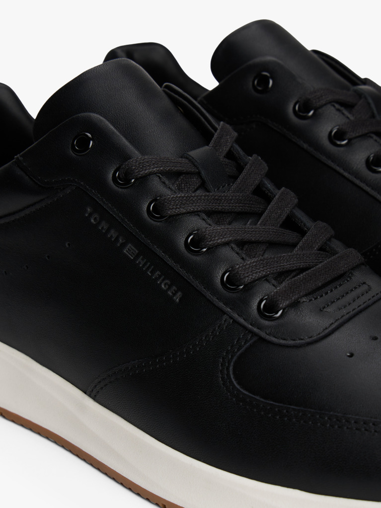 Black Leather Fine Cleat Hybrid Trainers  Men