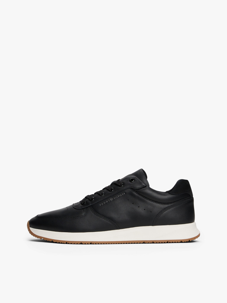 Black Leather Fine Cleat Hybrid Trainers  Men