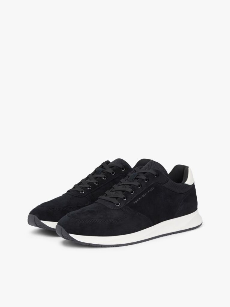 Black Suede Contrast Heel Trainers  Men