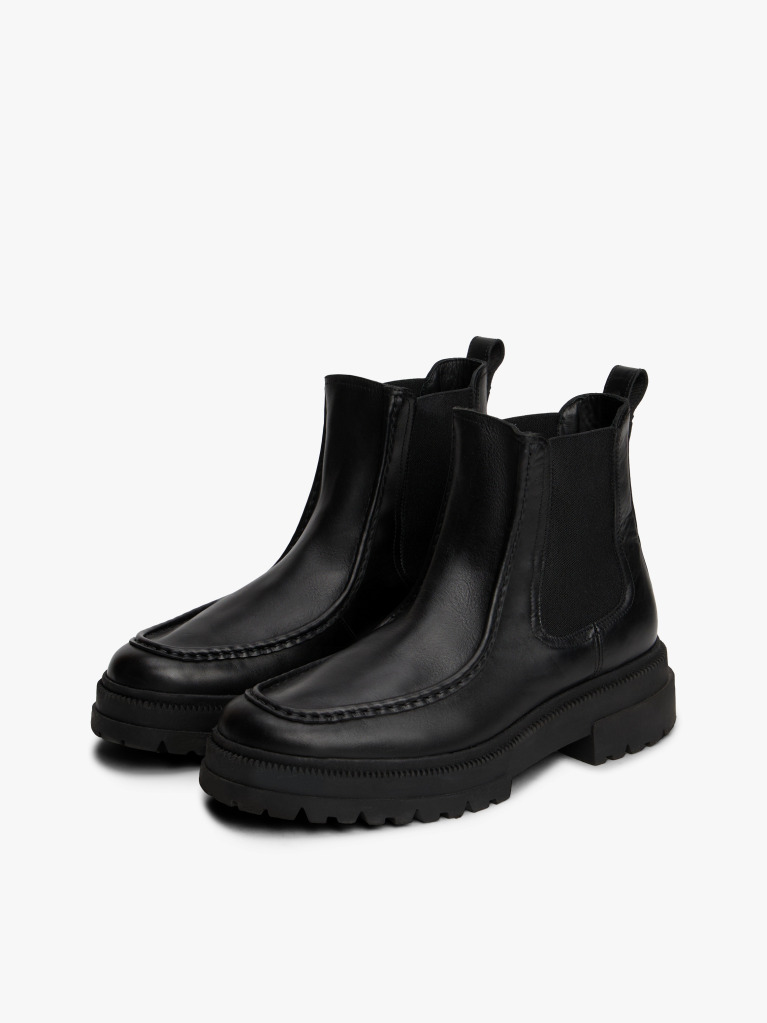 Black Leather Chunky Cleat Chelsea Boots  Men