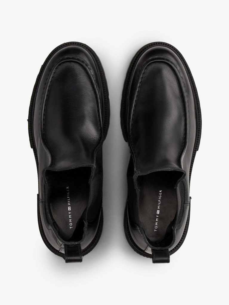 Black Leather Chunky Cleat Chelsea Boots  Men