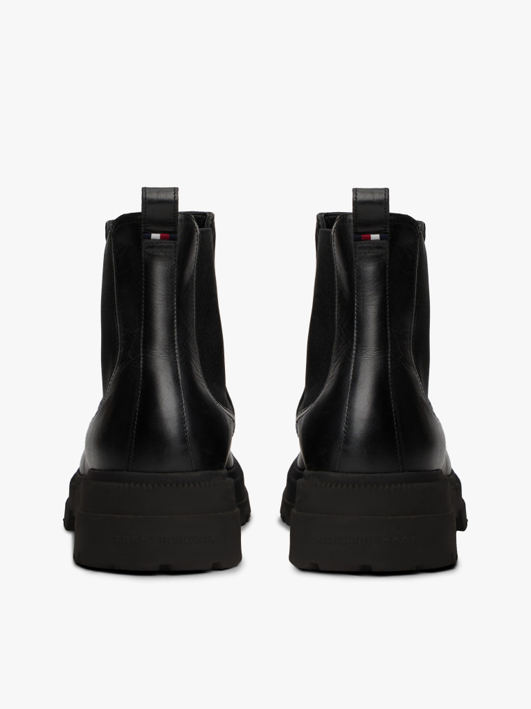 Black Leather Chunky Cleat Chelsea Boots  Men
