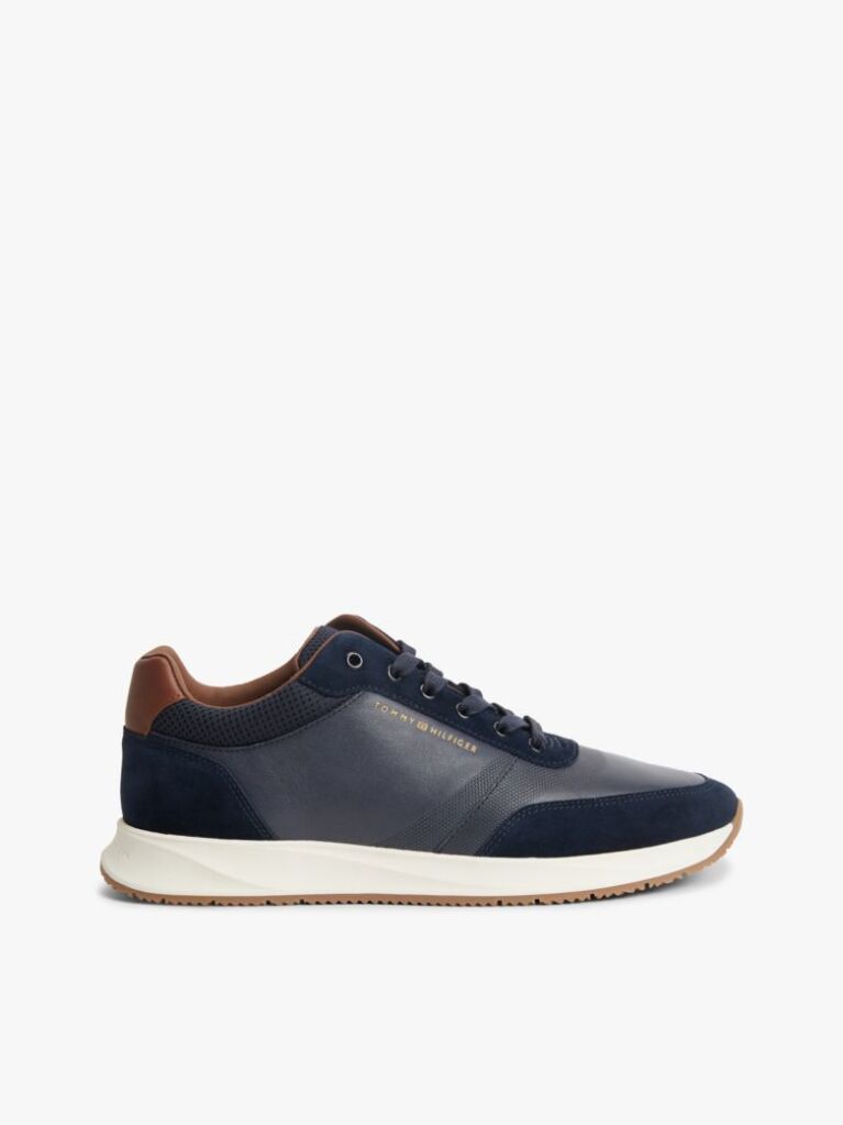 Blue Suede Mixed Texture Trainers  Men