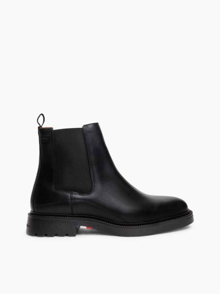 Black Leather Embossed Cleat Chelsea Boots  Men