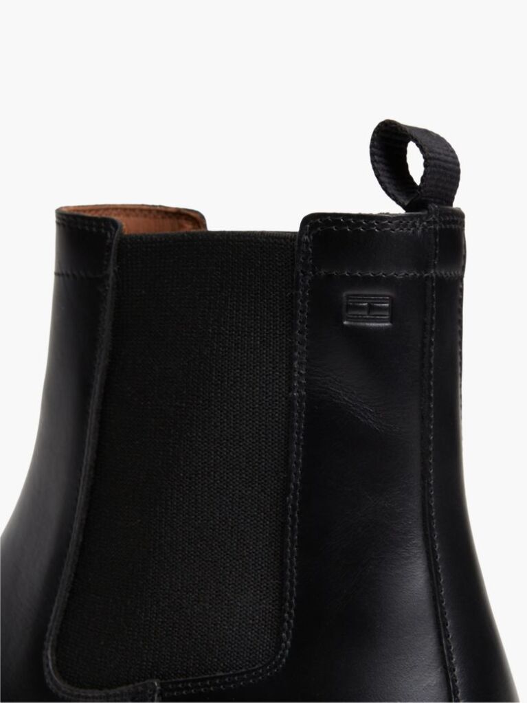 Black Leather Embossed Cleat Chelsea Boots  Men