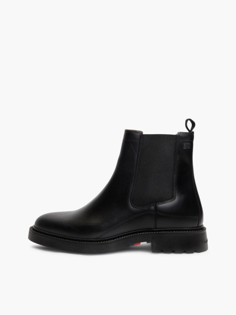 Black Leather Embossed Cleat Chelsea Boots  Men