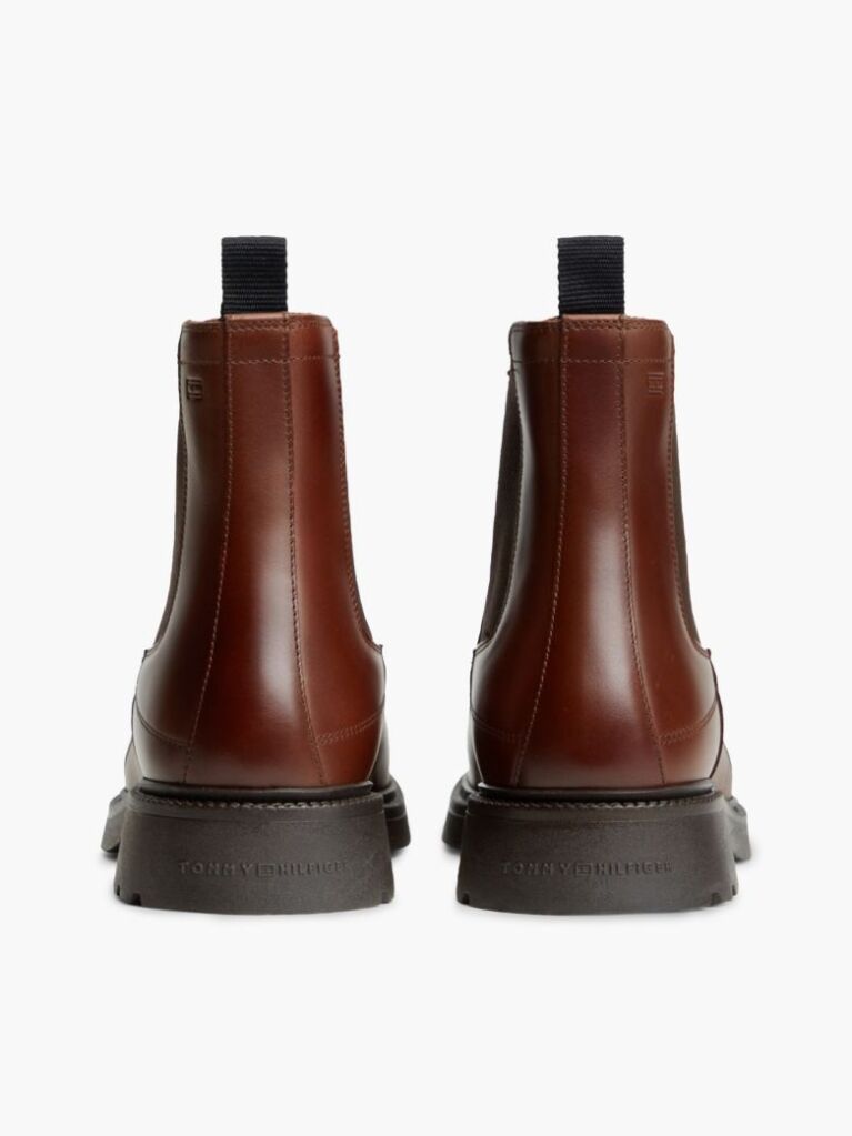 Brown Leather Embossed Cleat Chelsea Boots  Men