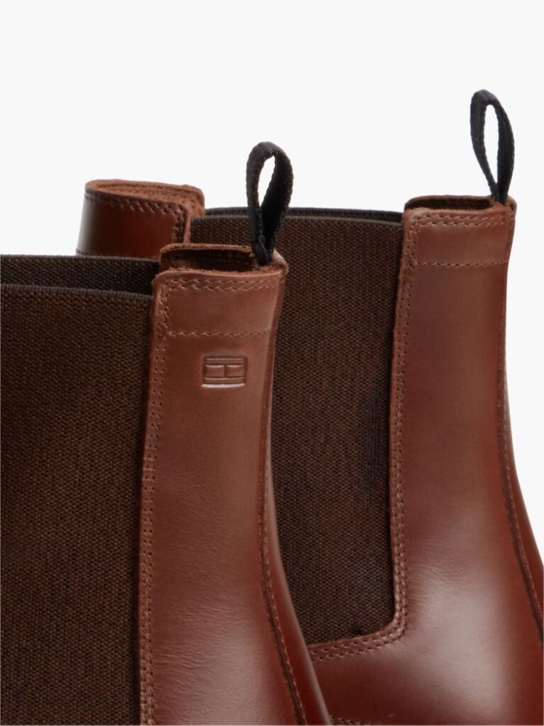 Brown Leather Embossed Cleat Chelsea Boots  Men