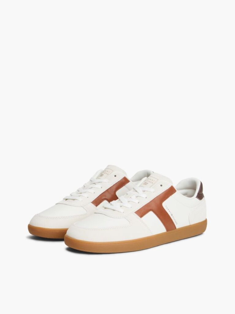 Beige Leather Mixed Texture Trainers  Men