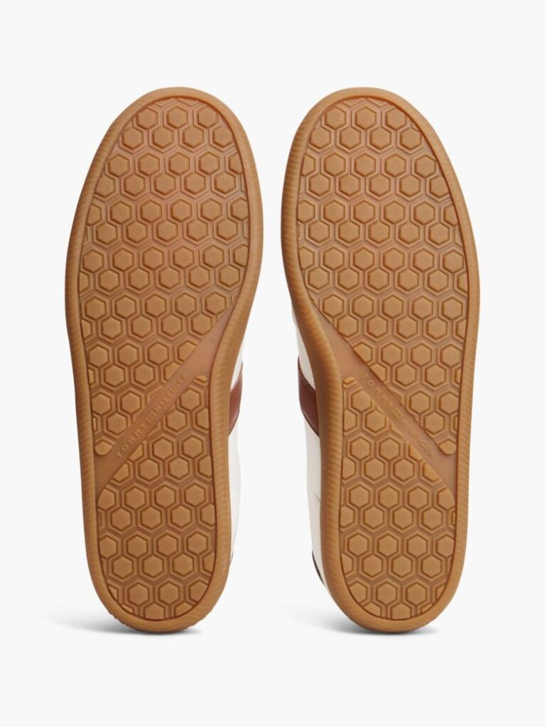 Beige Leather Mixed Texture Trainers  Men