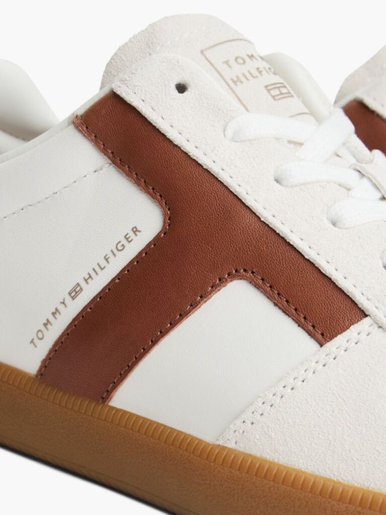 Beige Leather Mixed Texture Trainers  Men