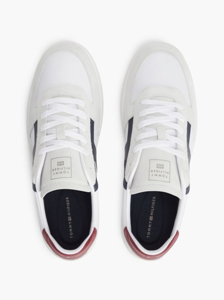 White Leather Mixed Texture Trainers  Men