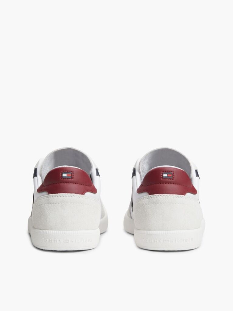 White Leather Mixed Texture Trainers  Men