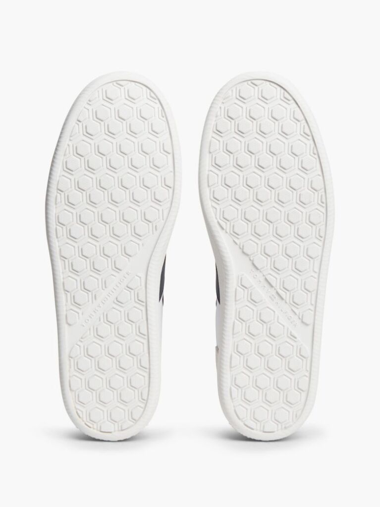 White Leather Mixed Texture Trainers  Men