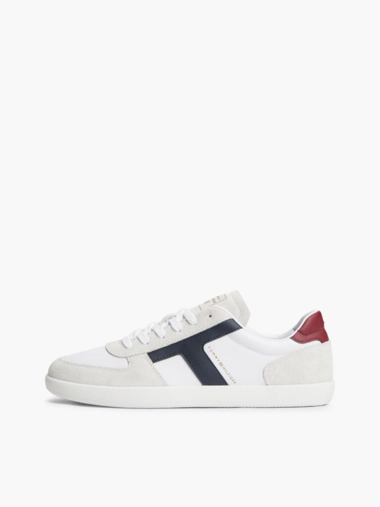 White Leather Mixed Texture Trainers  Men