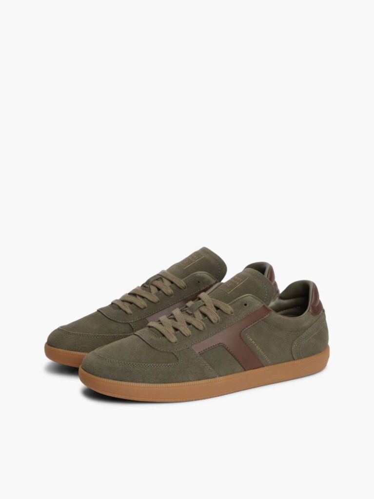 Green Suede Mixed Texture Trainers  Men