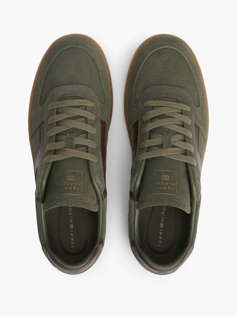 Green Suede Mixed Texture Trainers  Men