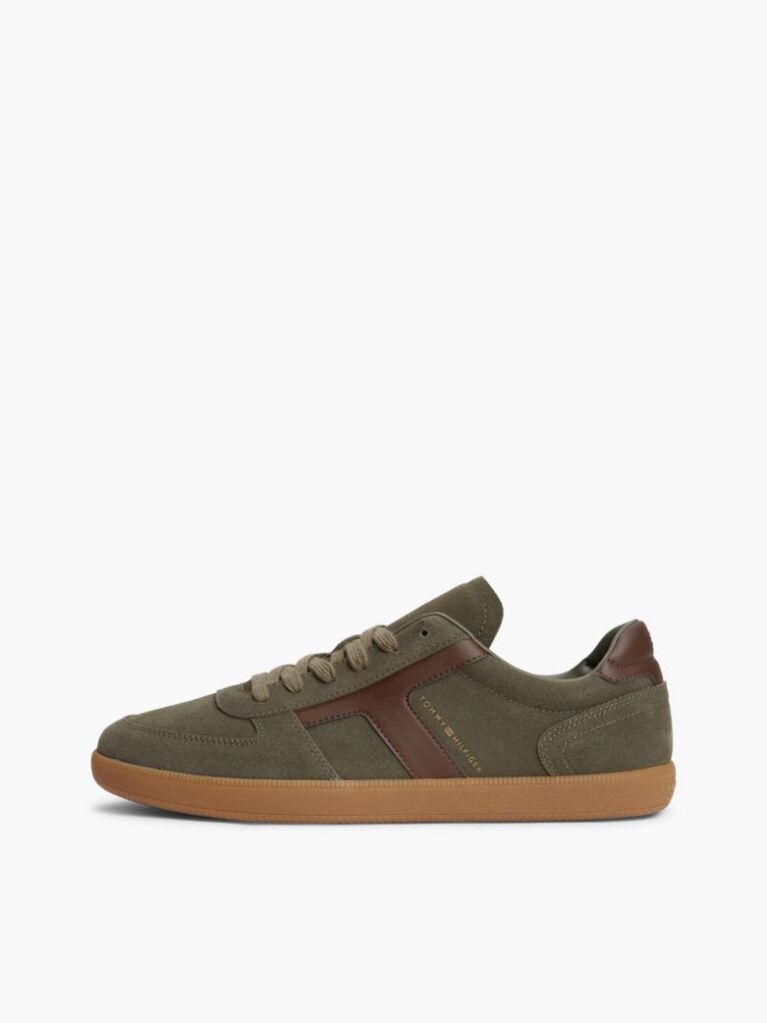Green Suede Mixed Texture Trainers  Men