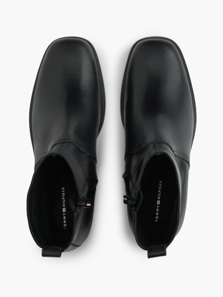 Black Leather Topstitch Zip-Up Biker Boots  Men