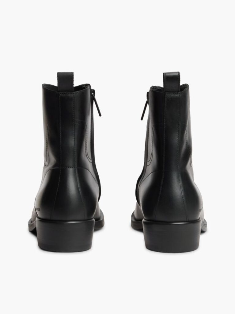 Black Leather Topstitch Zip-Up Biker Boots  Men