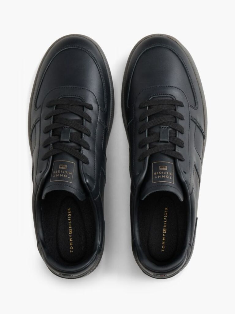 Black Leather Metallic Logo Trainers  Men