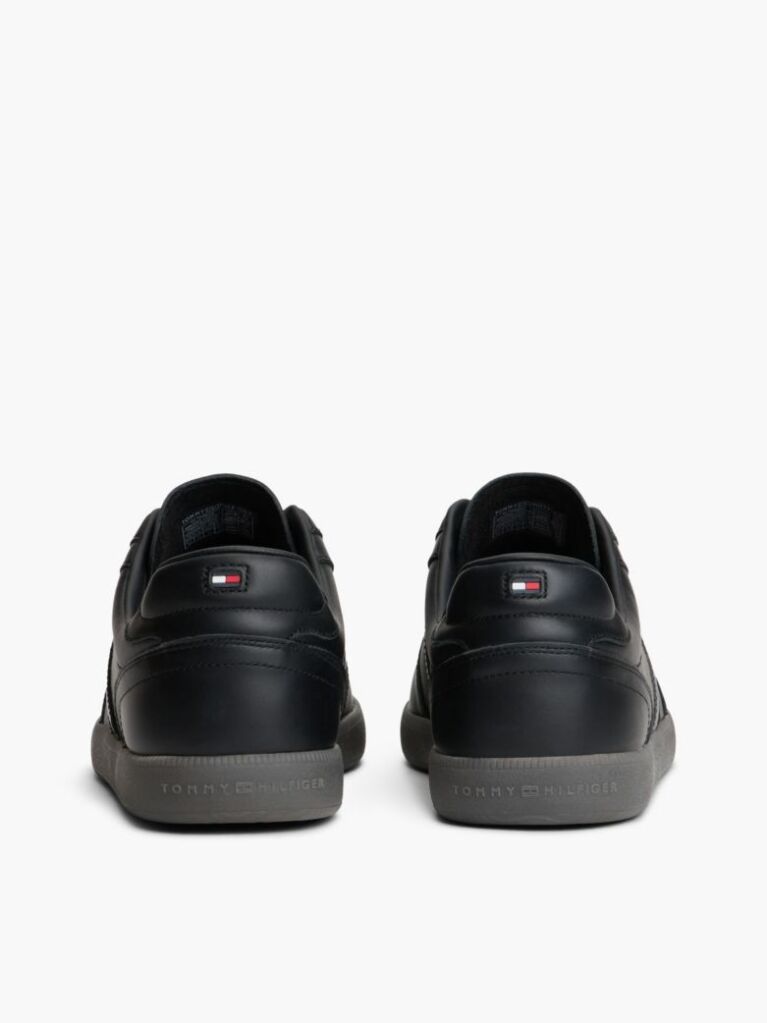 Black Leather Metallic Logo Trainers  Men