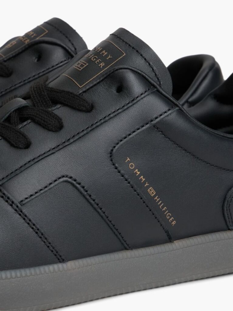 Black Leather Metallic Logo Trainers  Men