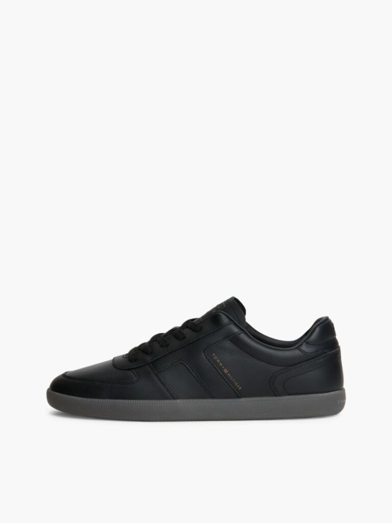Black Leather Metallic Logo Trainers  Men