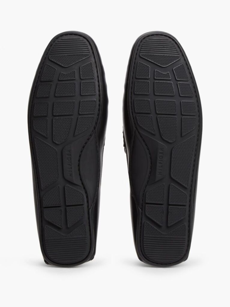 Black Flag Plaque Leather Driver Shoes  Men