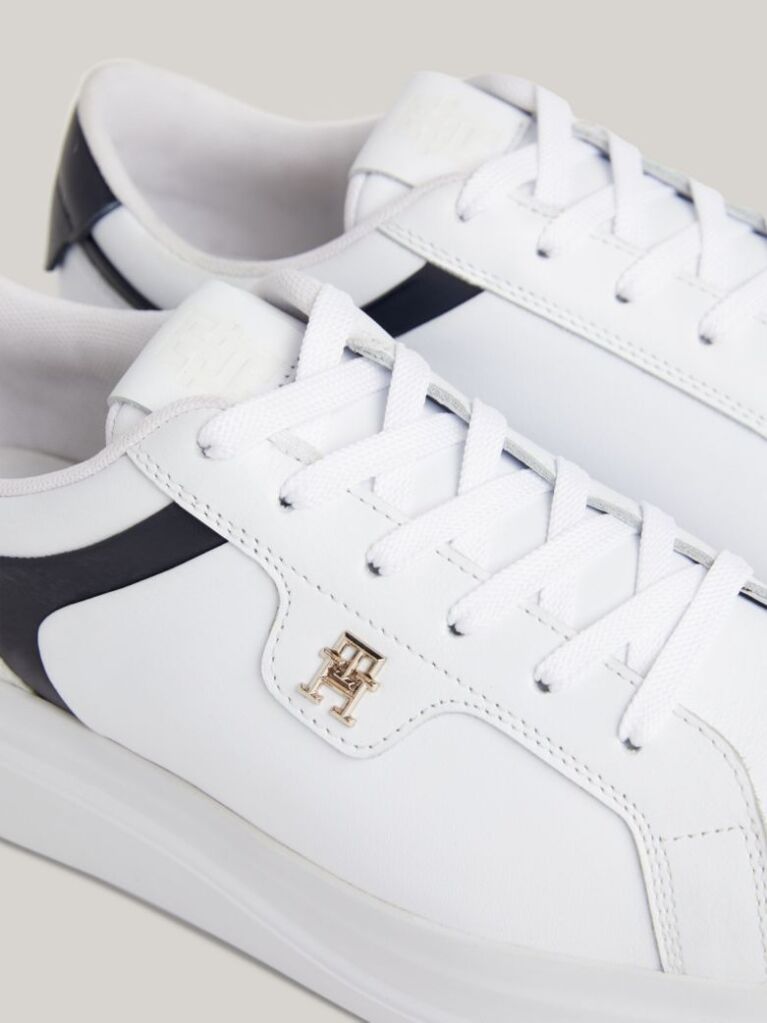 White Leather TH Monogram Court Trainers  Women