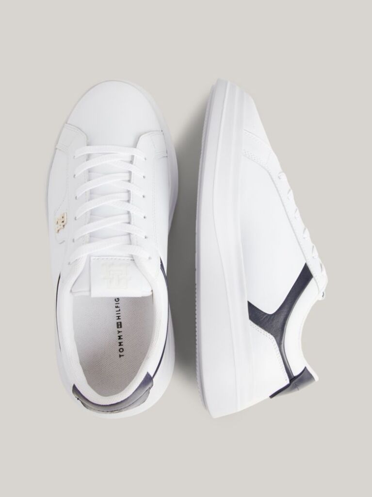 White Leather TH Monogram Court Trainers  Women