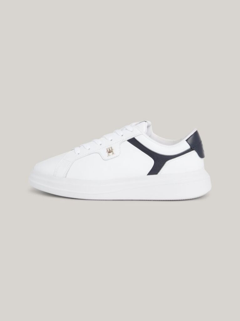 White Leather TH Monogram Court Trainers  Women