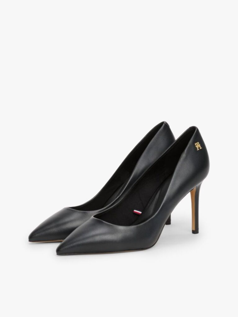 Black Leather Pointed Toe Stiletto Heels  Women