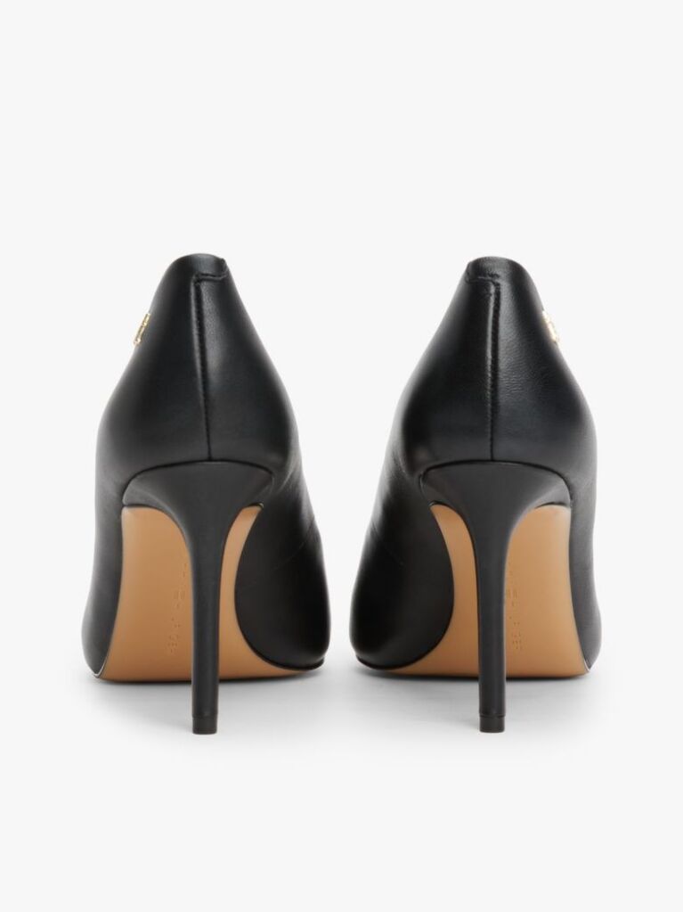 Black Leather Pointed Toe Stiletto Heels  Women