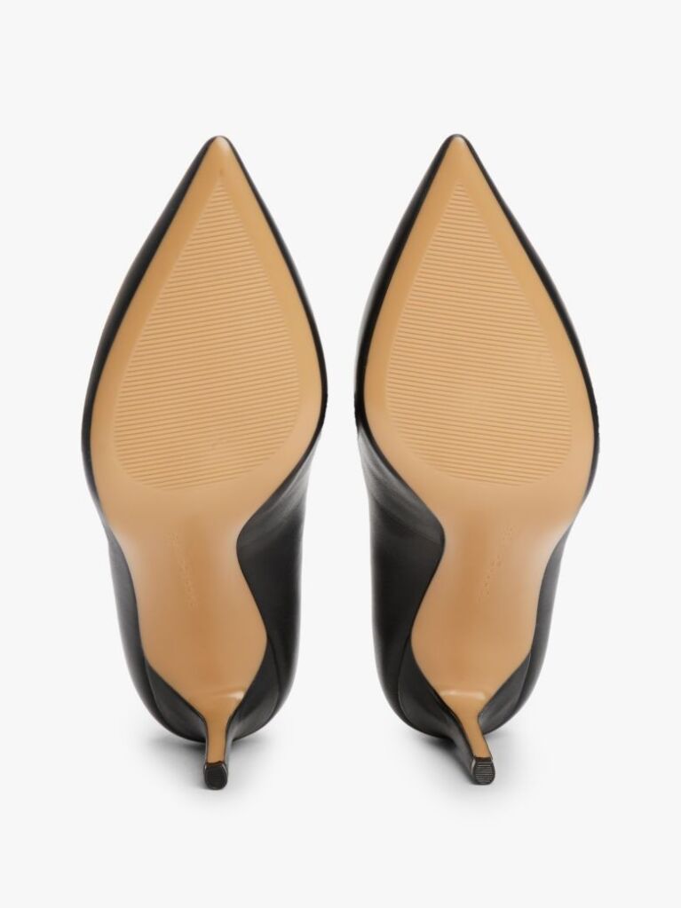 Black Leather Pointed Toe Stiletto Heels  Women