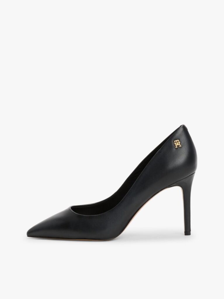 Black Leather Pointed Toe Stiletto Heels  Women
