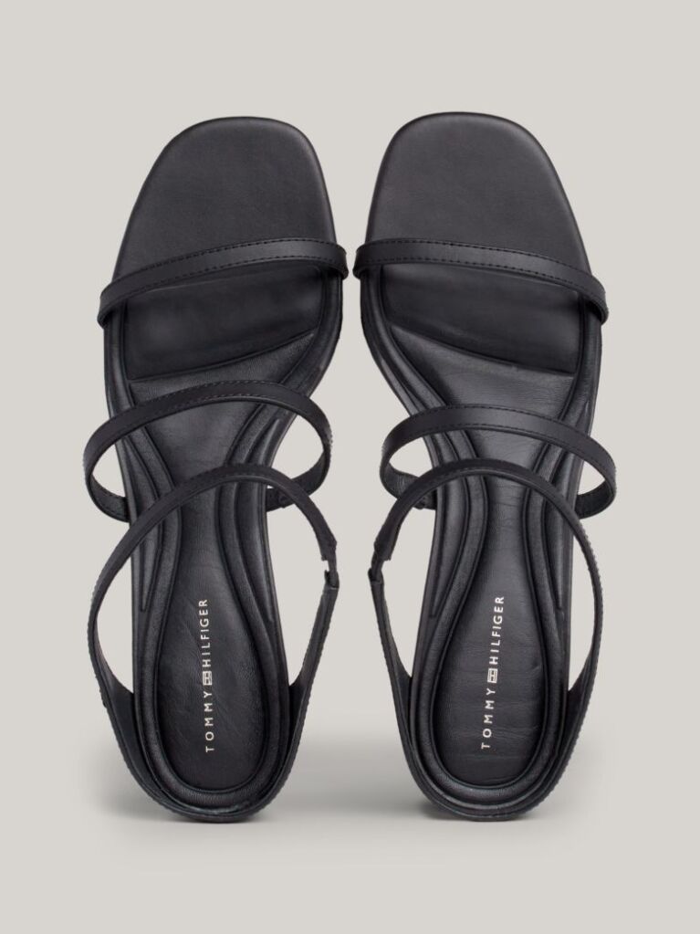 Black Leather Mid-Heel Strap Sandals  Women