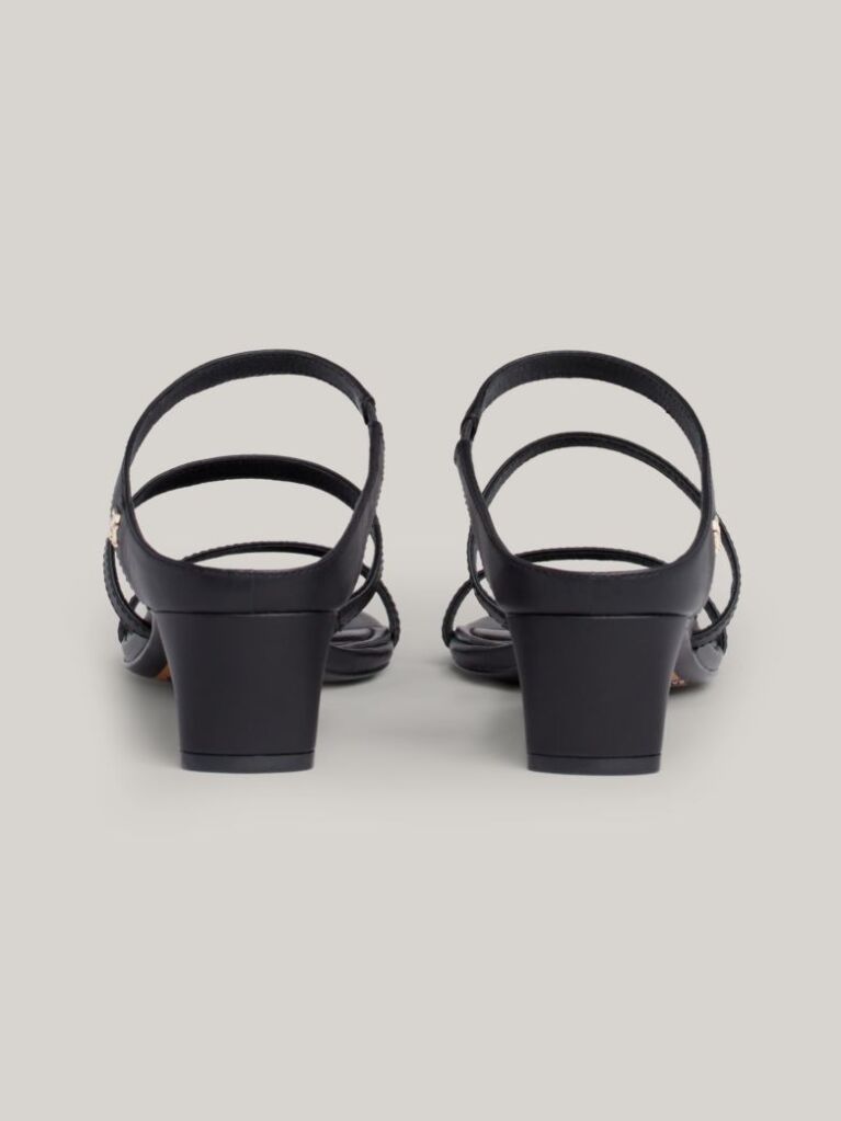 Black Leather Mid-Heel Strap Sandals  Women
