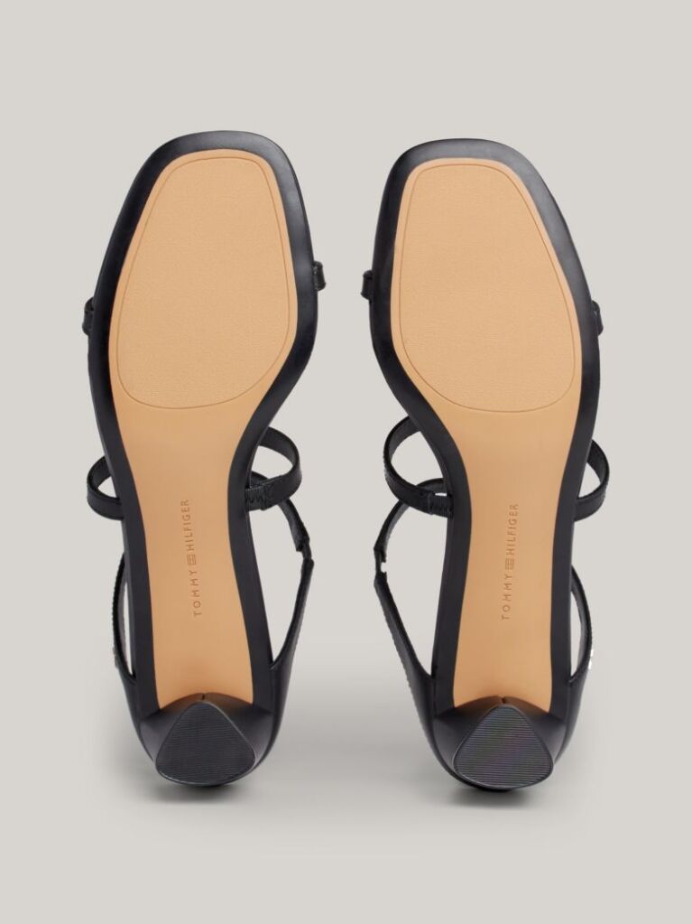 Black Leather Mid-Heel Strap Sandals  Women