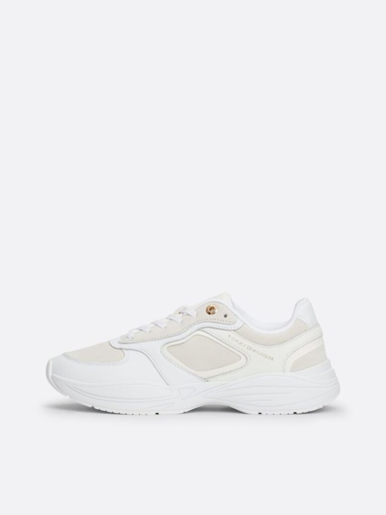 White Mixed Texture Chunky Runner Trainers  Women