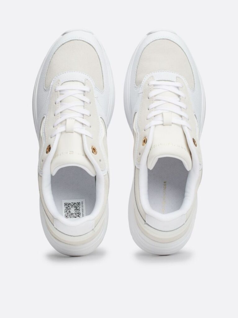 White Mixed Texture Chunky Runner Trainers  Women