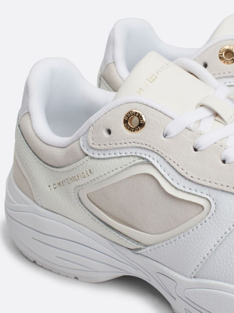 White Mixed Texture Chunky Runner Trainers  Women