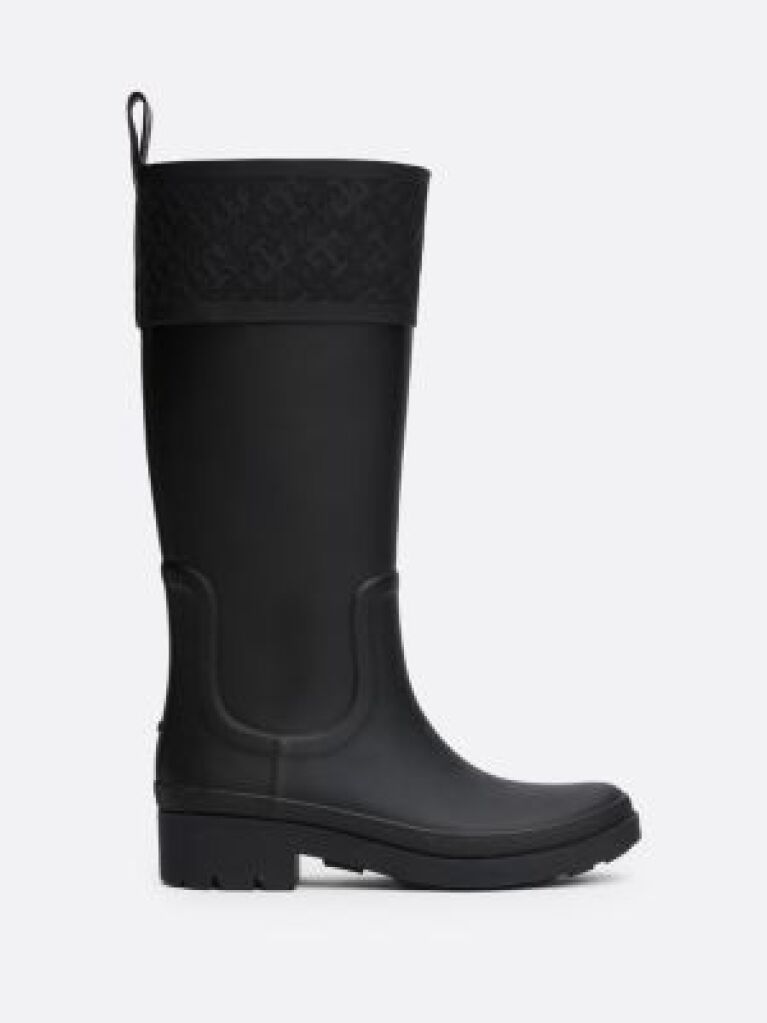 Black TH Monogram Rubber Cleat Rain Boots  Women