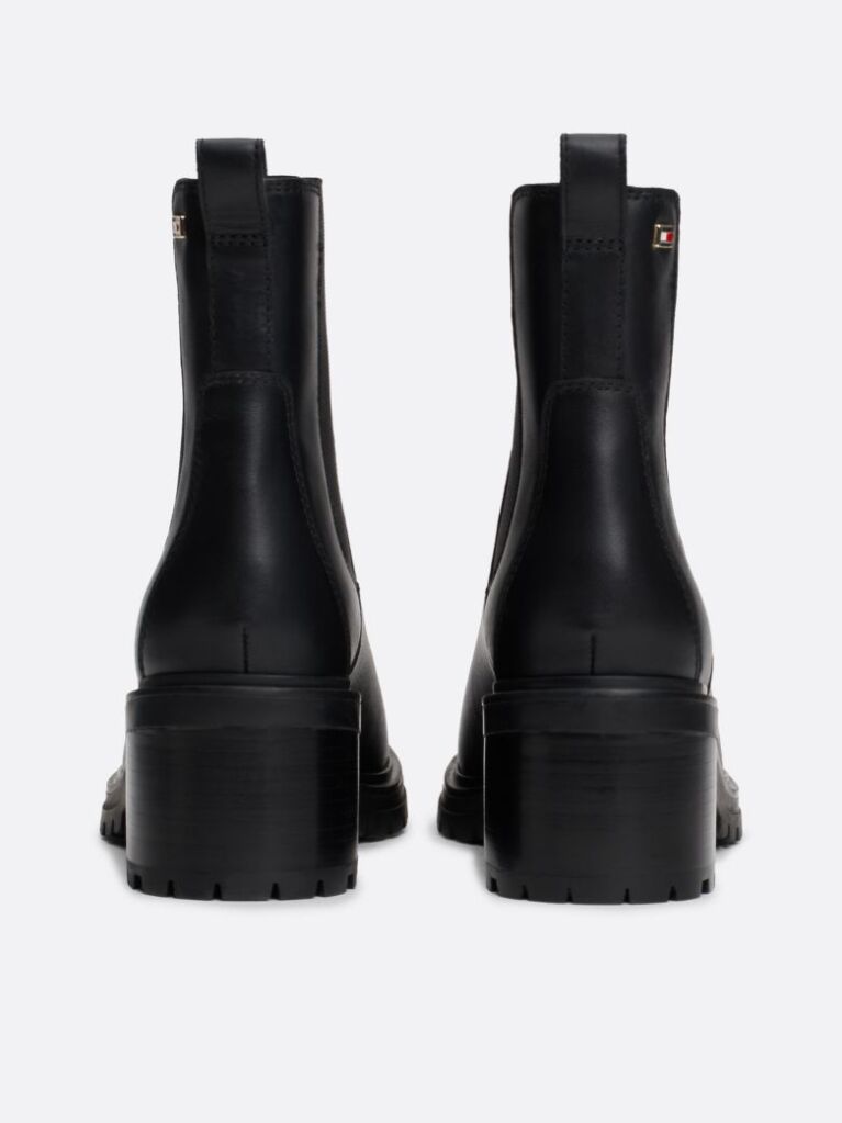 Black Enamel Flag Leather Cleat Chelsea Boots  Women