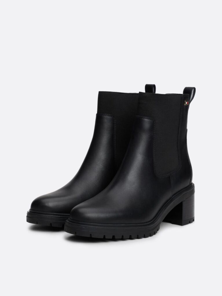 Black Enamel Flag Leather Cleat Chelsea Boots  Women