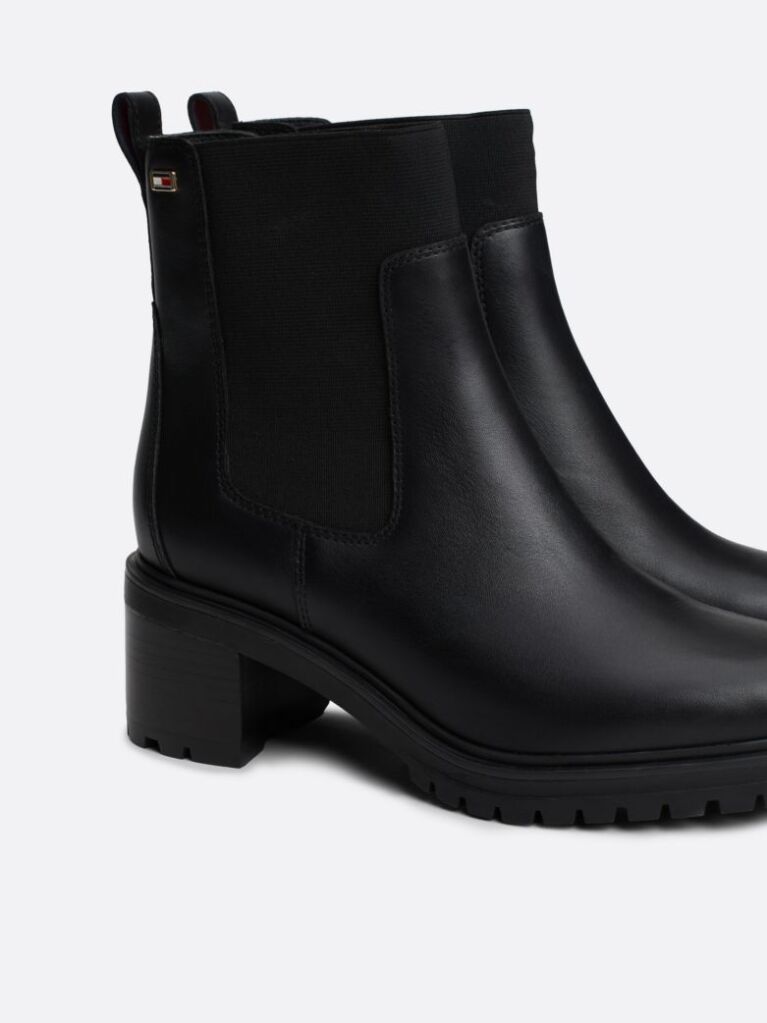 Black Enamel Flag Leather Cleat Chelsea Boots  Women