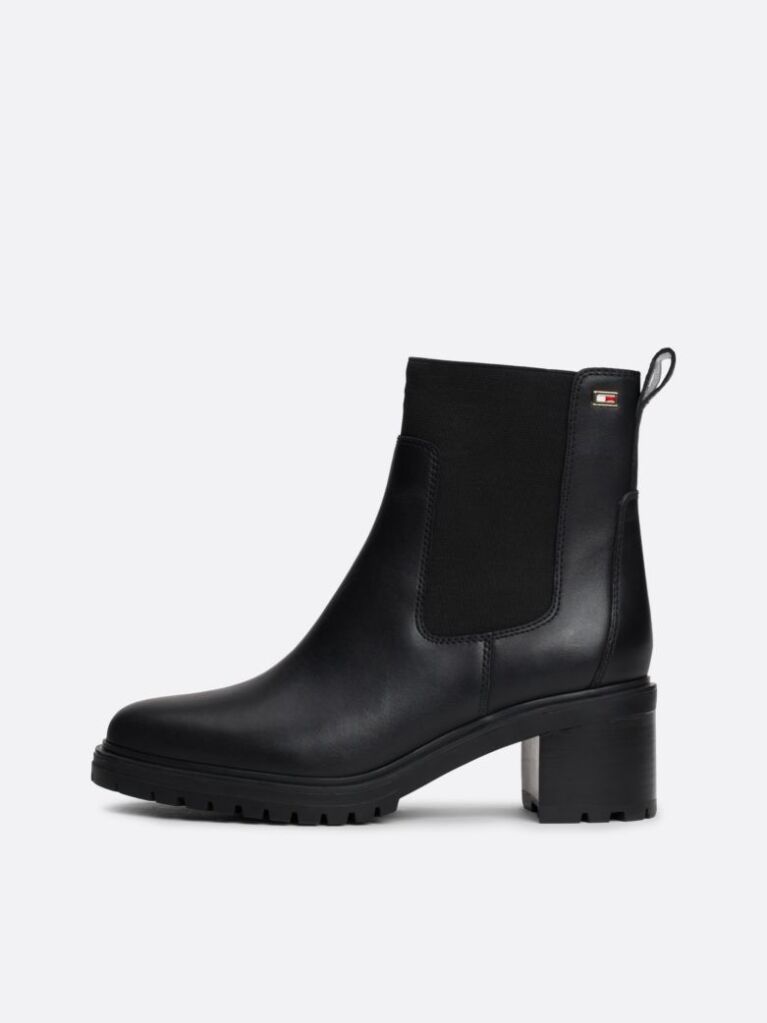 Black Enamel Flag Leather Cleat Chelsea Boots  Women