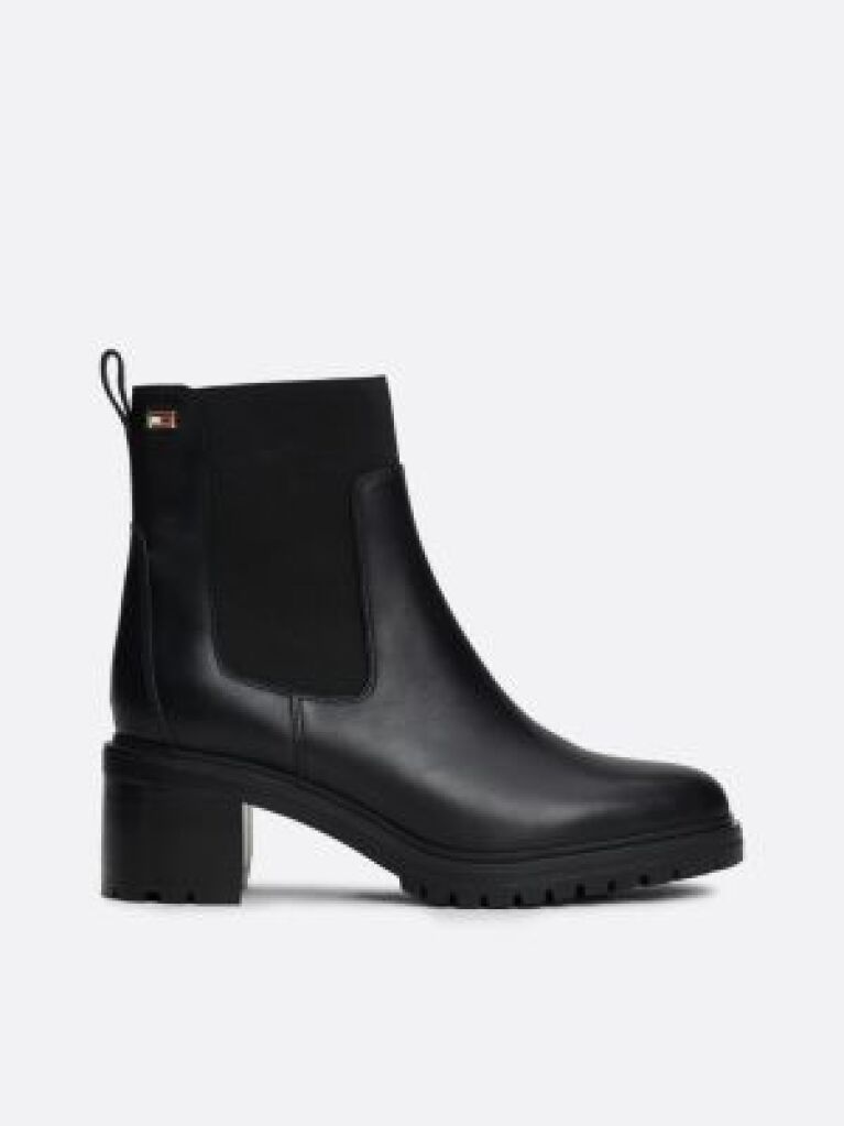 Black Enamel Flag Leather Cleat Chelsea Boots  Women