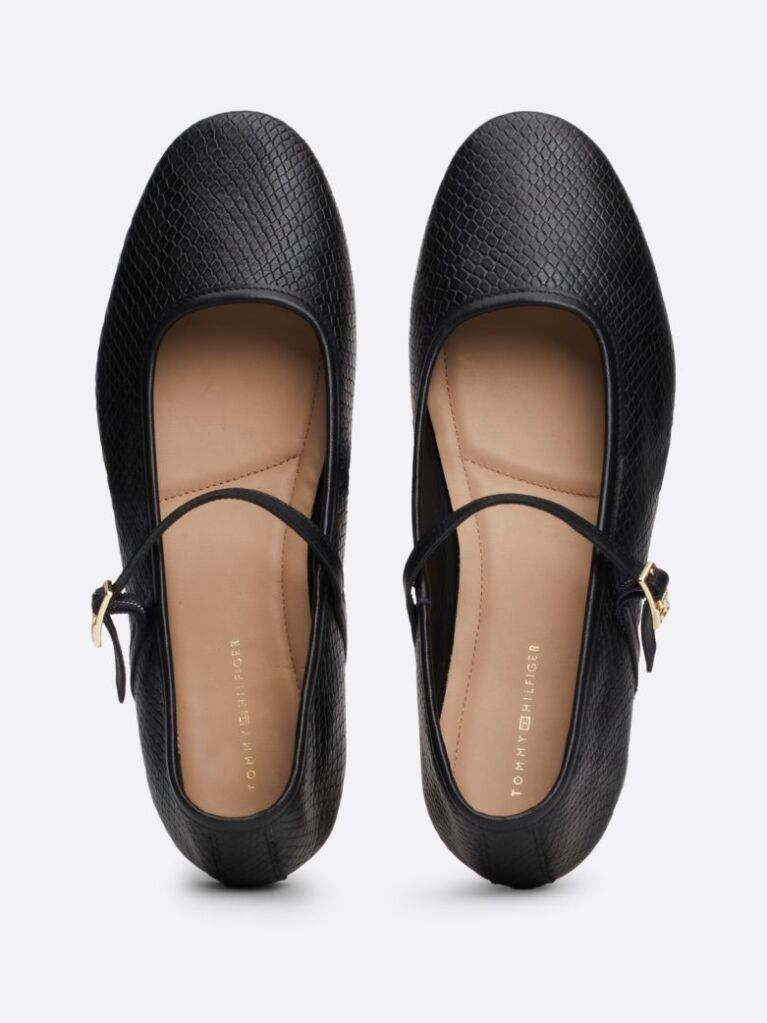 Black Snake Embossed Leather Mary Jane Ballerinas  Women