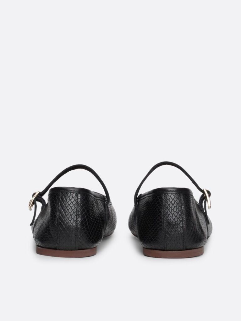 Black Snake Embossed Leather Mary Jane Ballerinas  Women